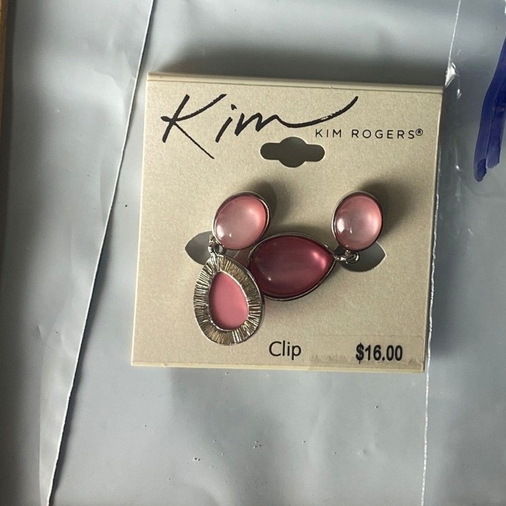 Kim Rocks Pink Oval Clip Earrings Pink Gemstone Silver‎ Tone